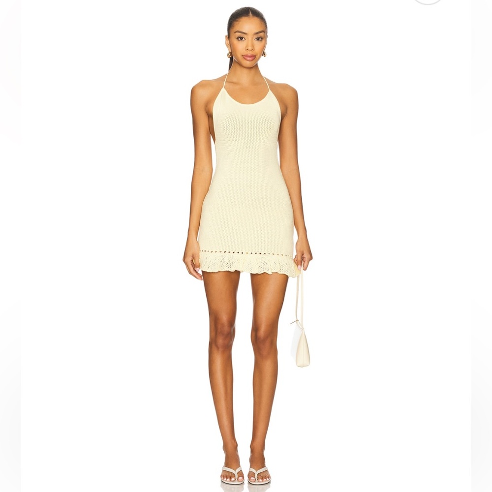 New - Crochet Halter Mini Dress in Honey Butter